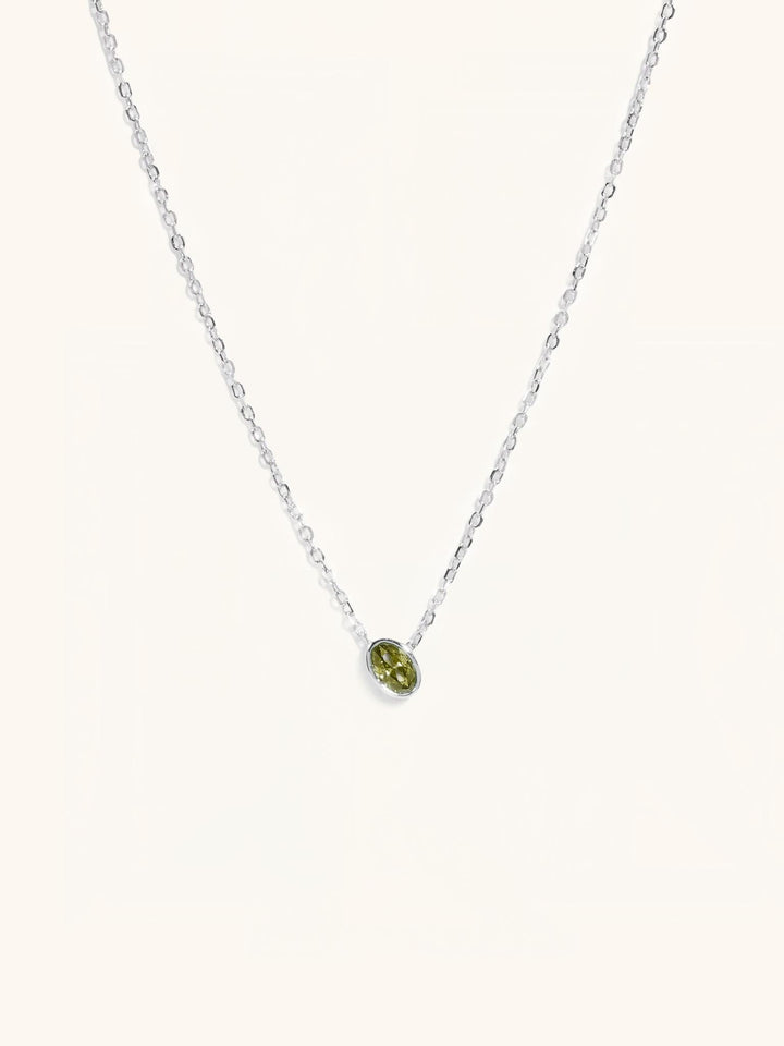 Peridot Birthstone Sterling Silver Necklace - Minimalist Lab