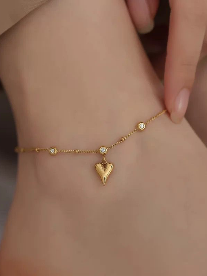 Heart Charm Diamonds Chain Anklet - Minimalist Lab