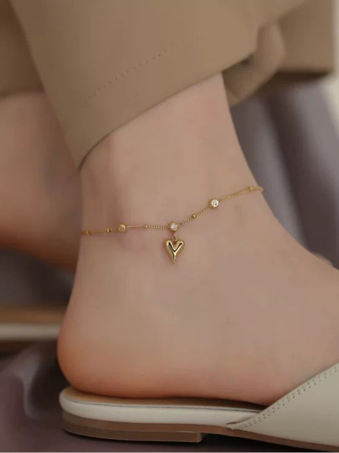 Heart Charm Diamonds Chain Anklet - Minimalist Lab