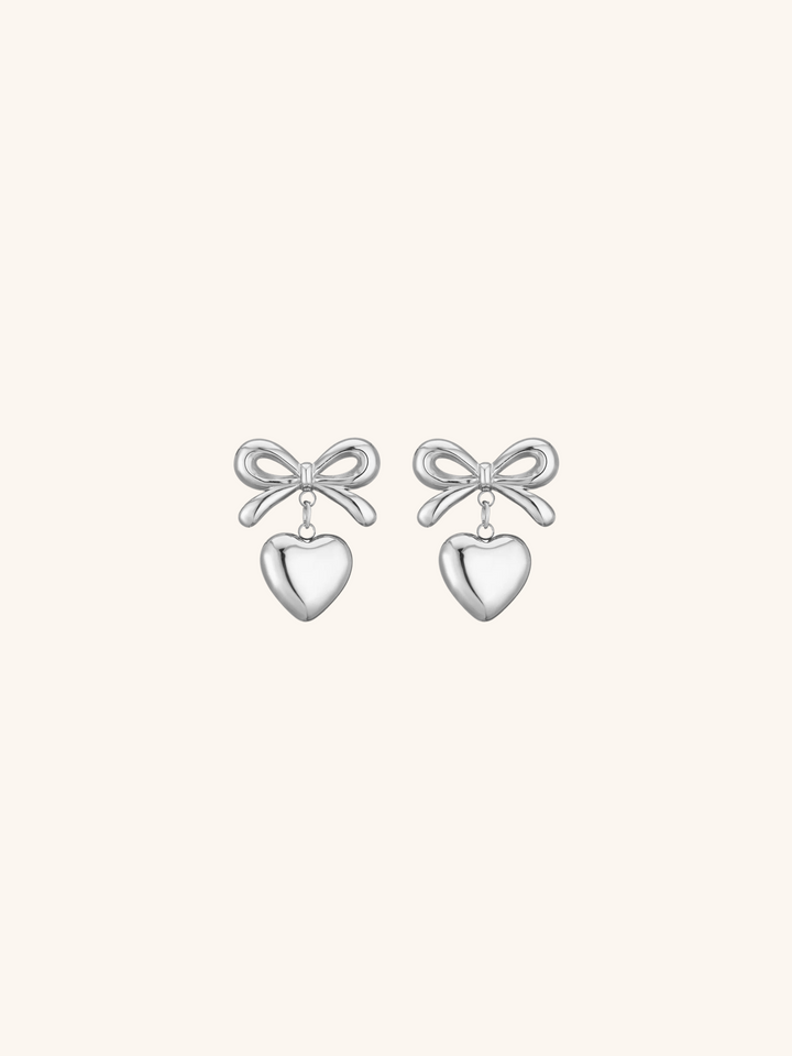 Ribbon Heart Stud Earrings