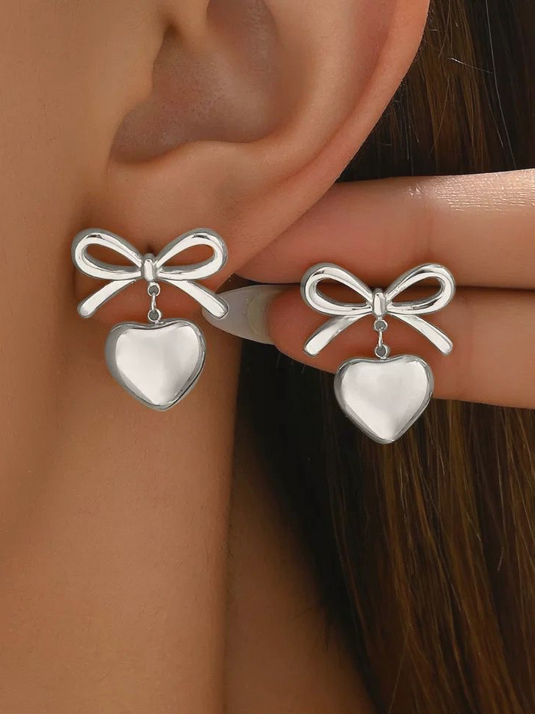 Ribbon Heart Stud Earrings