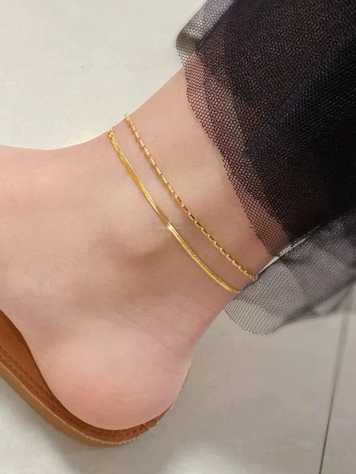 Layered Herringbone Bead Chain Anklet