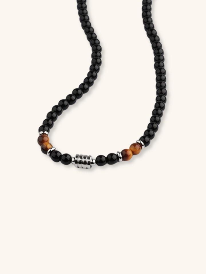 Obsidian Beads Tiger's Eye Stones Toggle Necklace