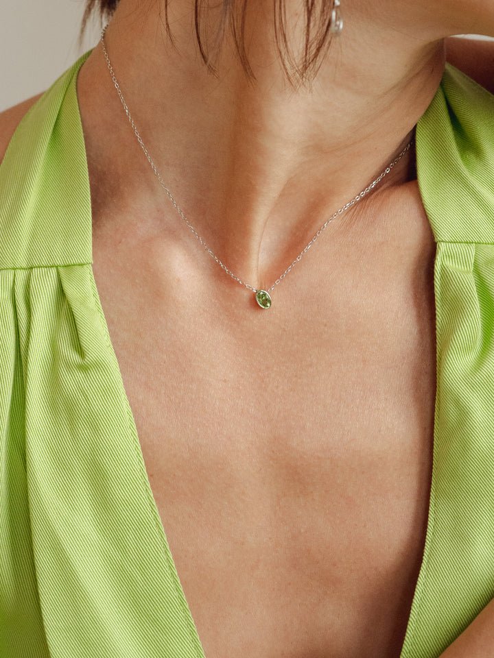 Peridot Birthstone Sterling Silver Necklace - Minimalist Lab