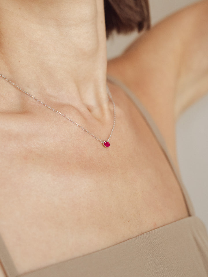 Ruby Birthstone Sterling Silver Necklace