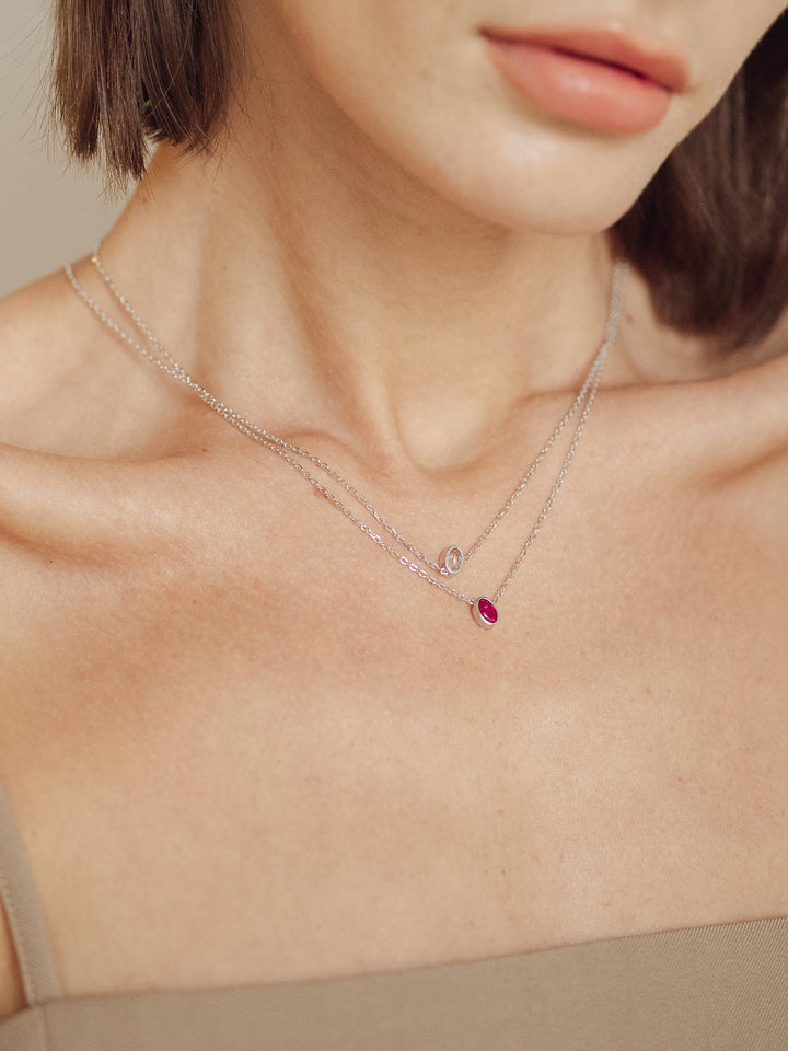 Ruby Birthstone Sterling Silver Necklace - Minimalist Lab