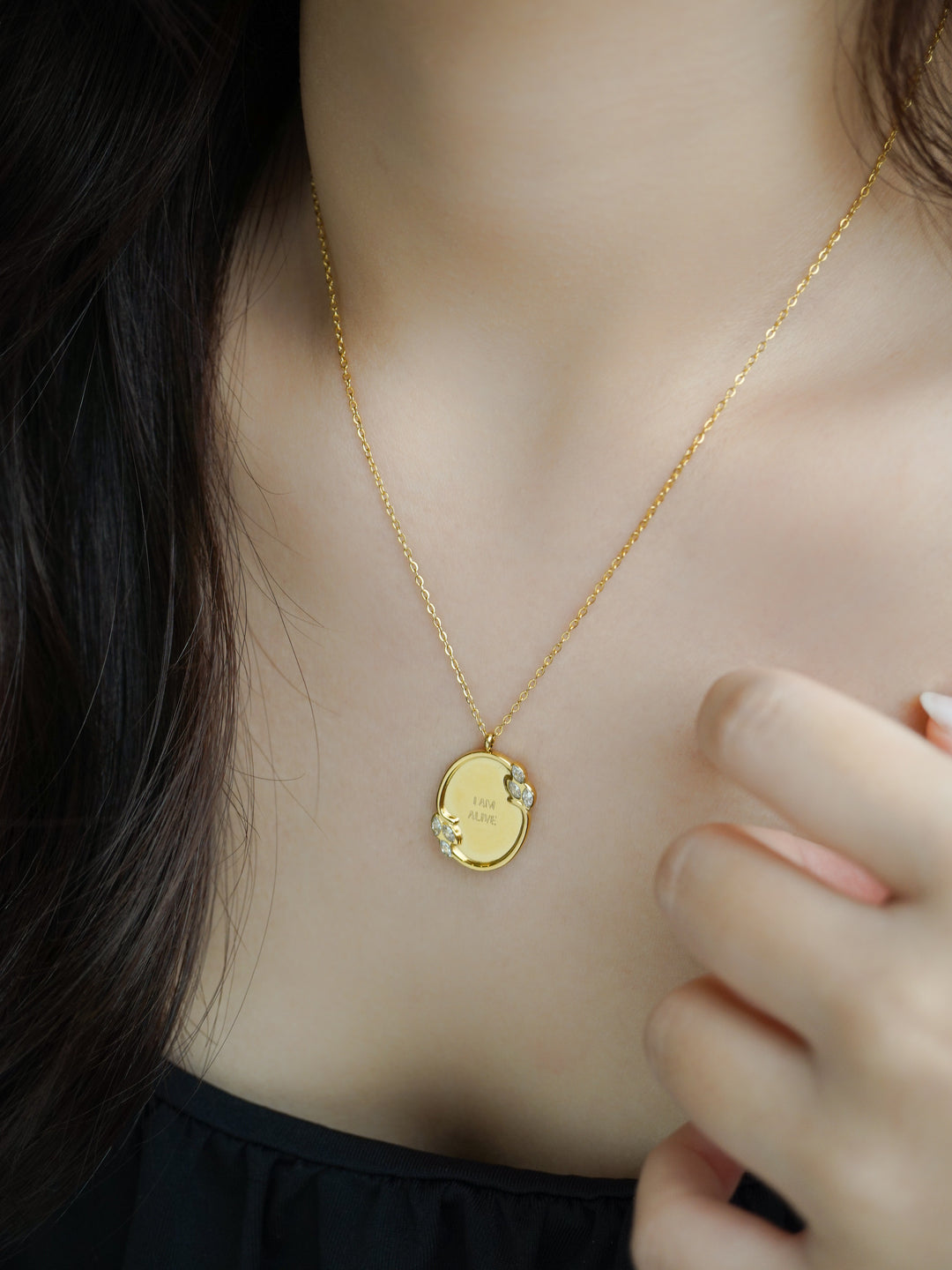 Golden Floral Affirmation Engravable Necklace