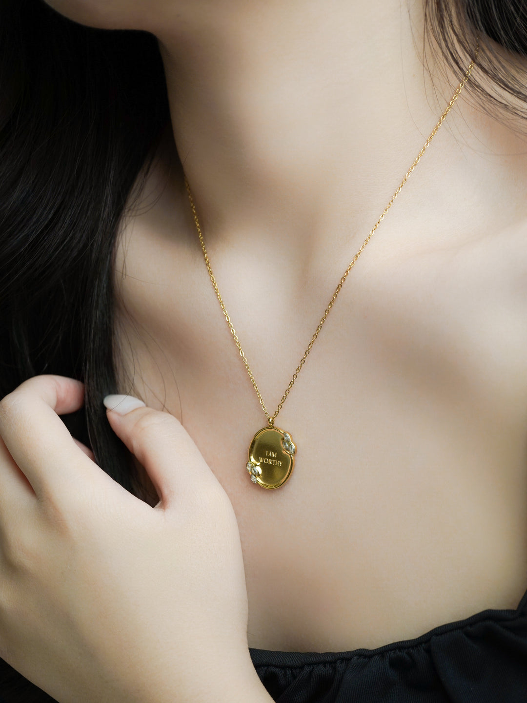 Golden Floral Affirmation Engravable Necklace