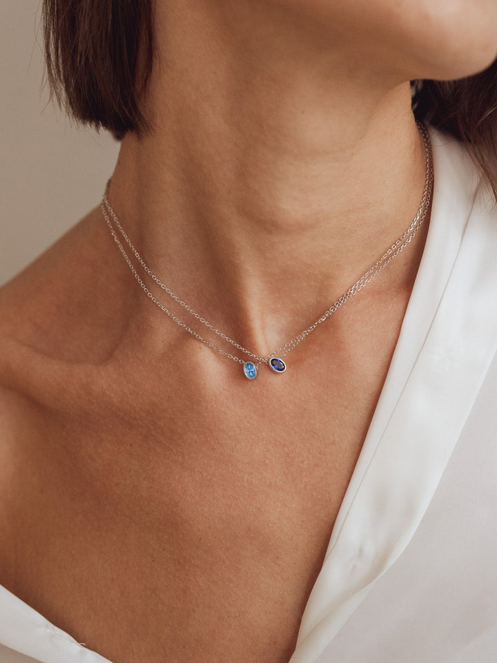 Blue Topaz Birthstone Sterling Silver Necklace