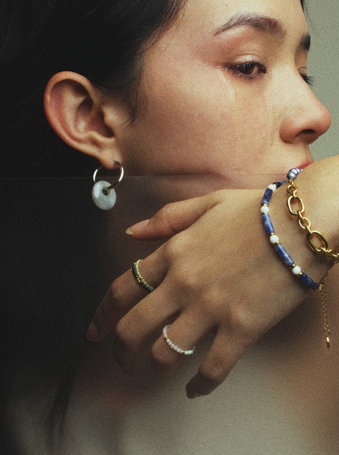 Peru Moonstone Beaded Ring (White)