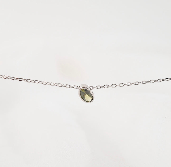 Peridot Birthstone Sterling Silver Necklace - Minimalist Lab