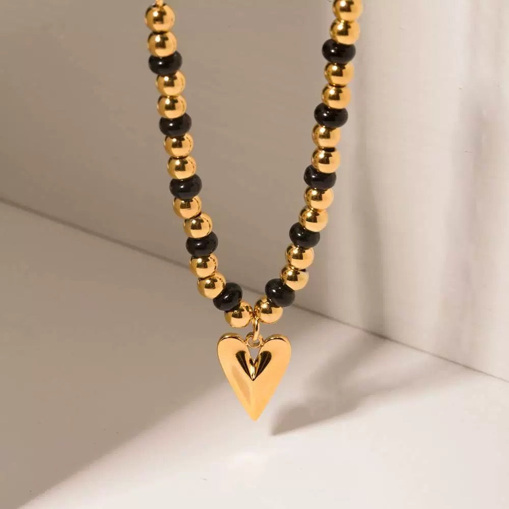 Mixed Beads Heart Pendant Necklace