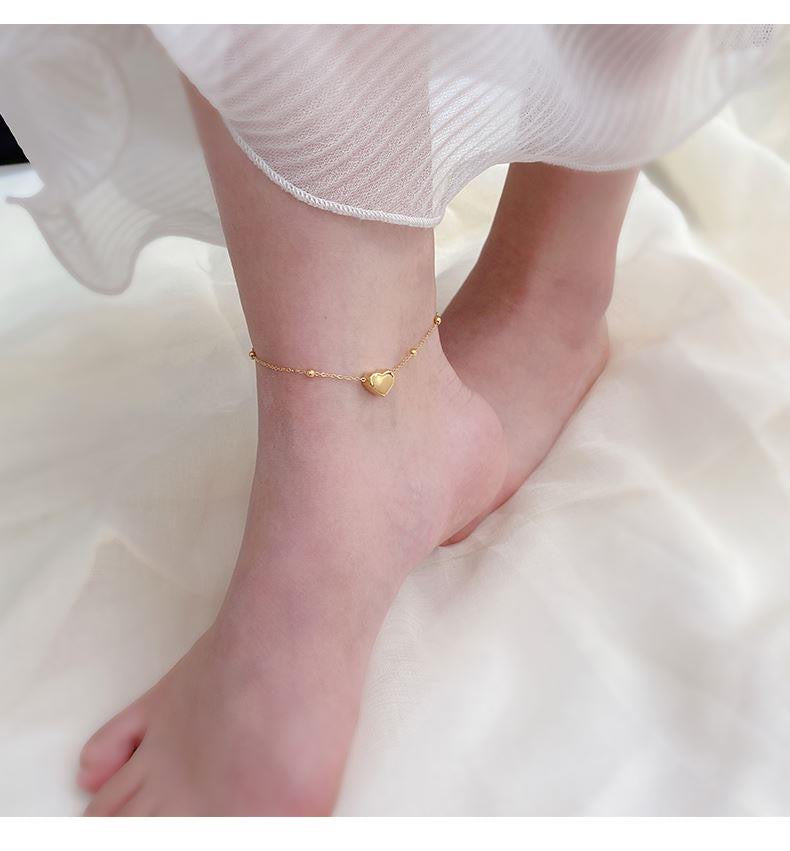 Heart Beaded Chain Anklet - Minimalist Lab