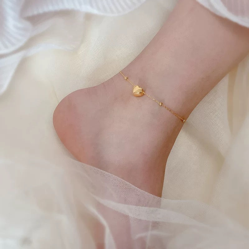 Heart Beaded Chain Anklet - Minimalist Lab