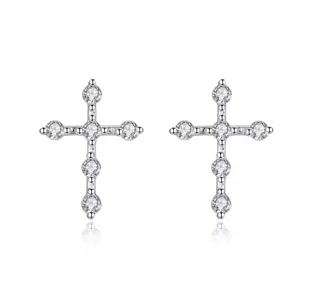 FAITH Diamond Cross Sterling Silver Ear Studs - Minimalist Lab