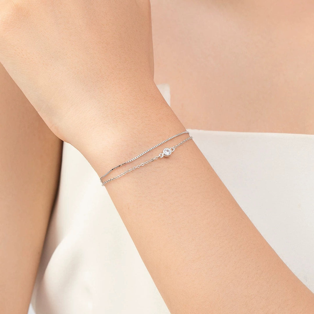 AVA Solitaire Layered Sterling Silver Bracelet