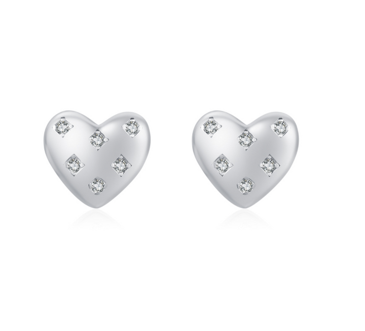 ROSIE Diamond Heart Sterling Silver Ear Studs