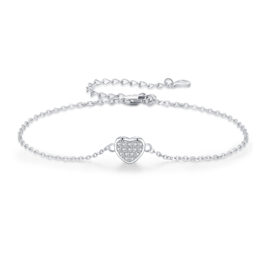 MAYA Diamond Heart Sterling Silver Bracelet