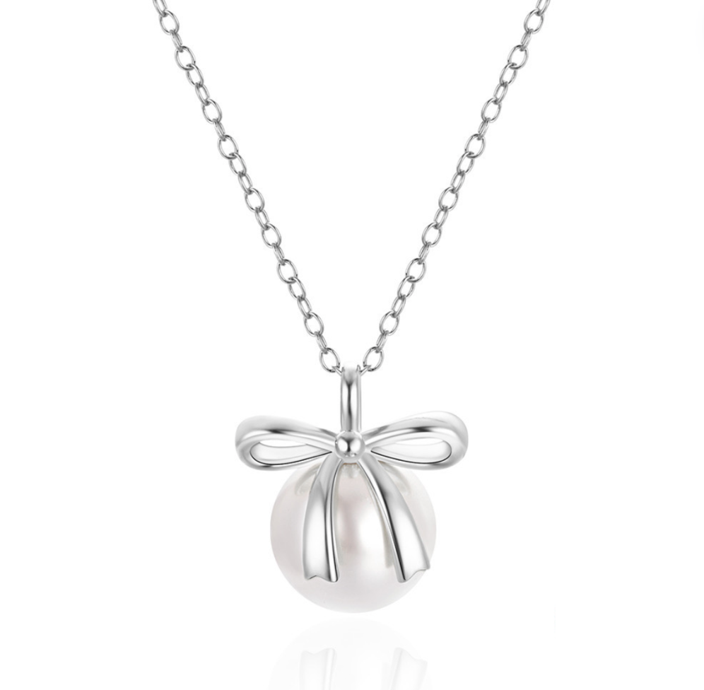 CASEY Ribbon Pearl Sterling Silver Necklace