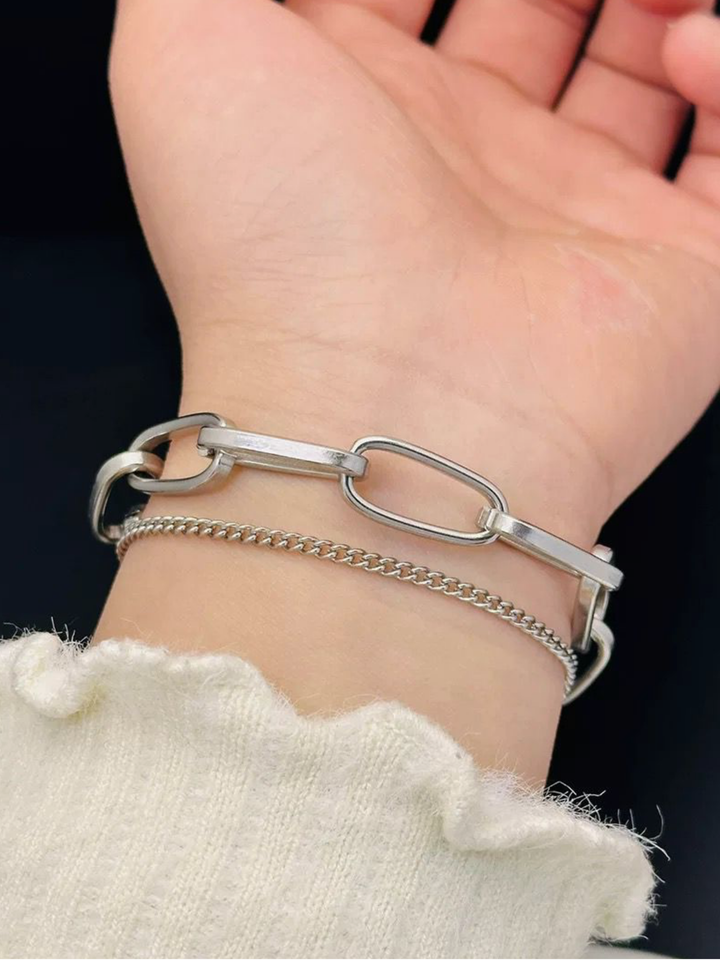 Double Layered Paperclip Link Chain Bracelet