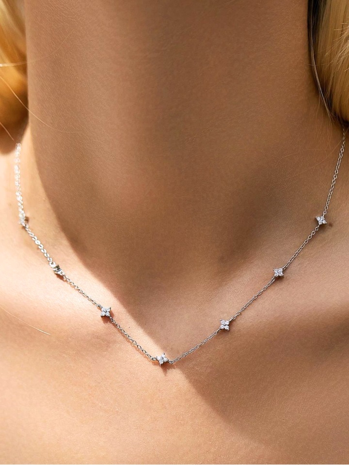 LAUREL Floral Diamonds Sterling Silver Necklace