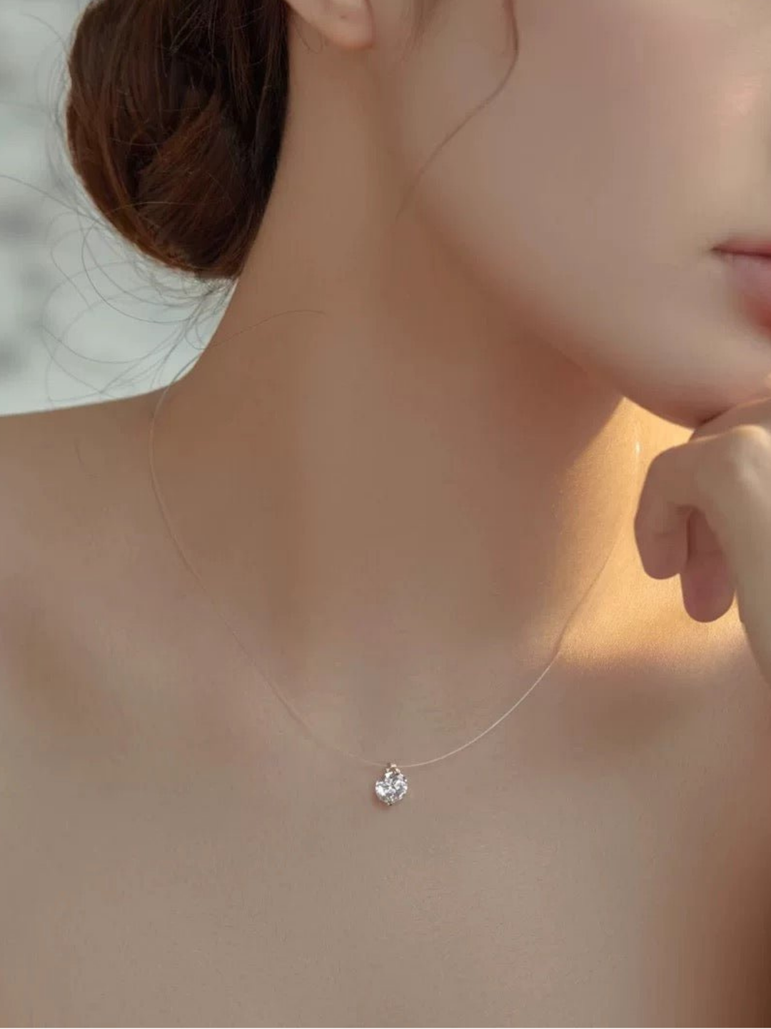 COURTNEY Solitaire Diamond Sterling Silver Necklace - Minimalist Lab