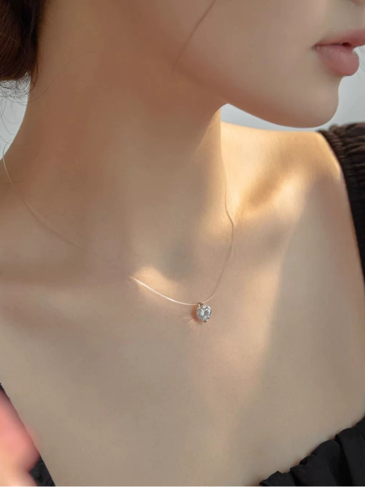 COURTNEY Solitaire Diamond Sterling Silver Necklace - Minimalist Lab