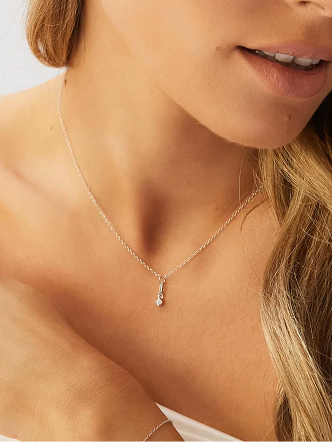 CAMILLE Diamond Drop Sterling Silver Necklace