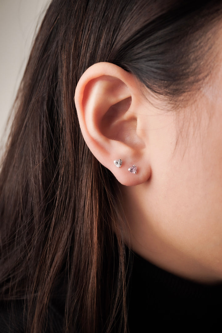 MEGAN Heart Sterling Silver Ear Studs - Minimalist Lab