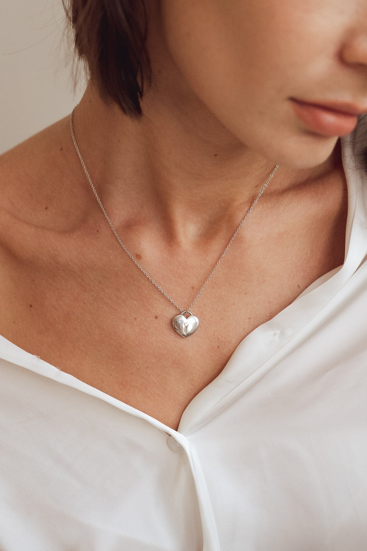 DAVINA Baby Heart Lock Sterling Silver Necklace - Minimalist Lab