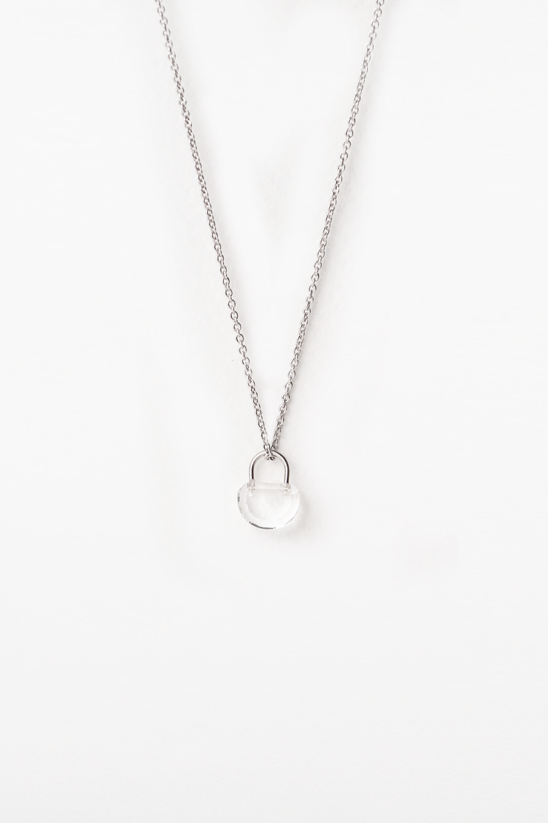 ADRIANA Glass Crystal Lock Sterling Silver Necklace - Minimalist Lab