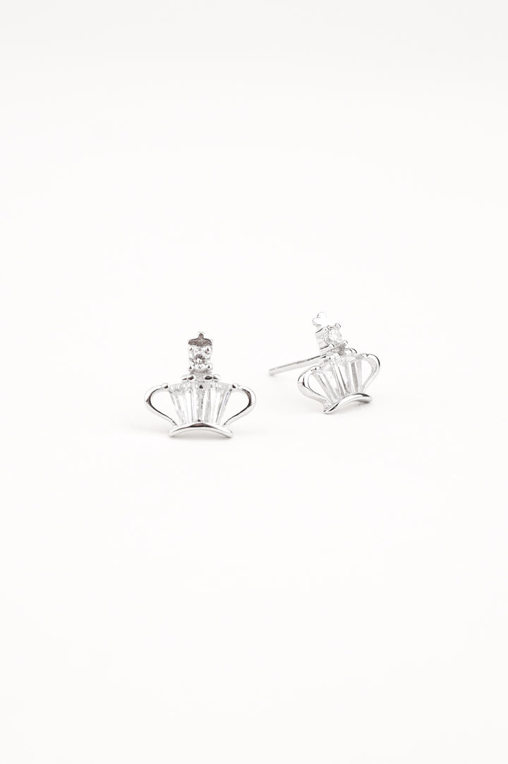 Diamond Crown Sterling Silver Ear Studs