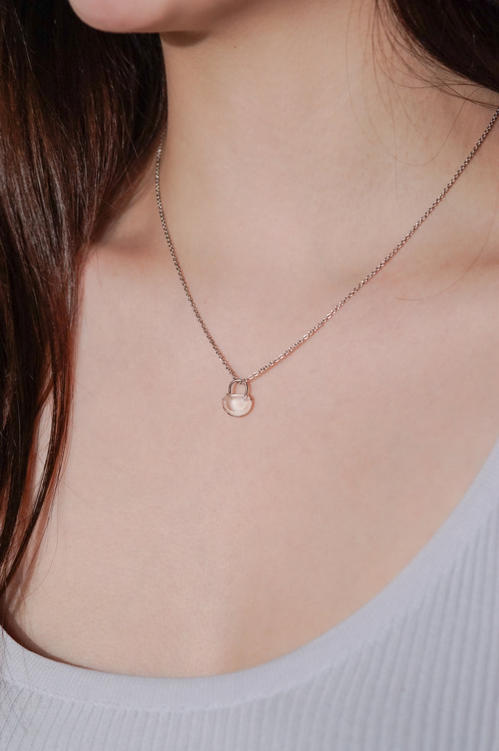 ADRIANA Glass Crystal Lock Sterling Silver Necklace - Minimalist Lab