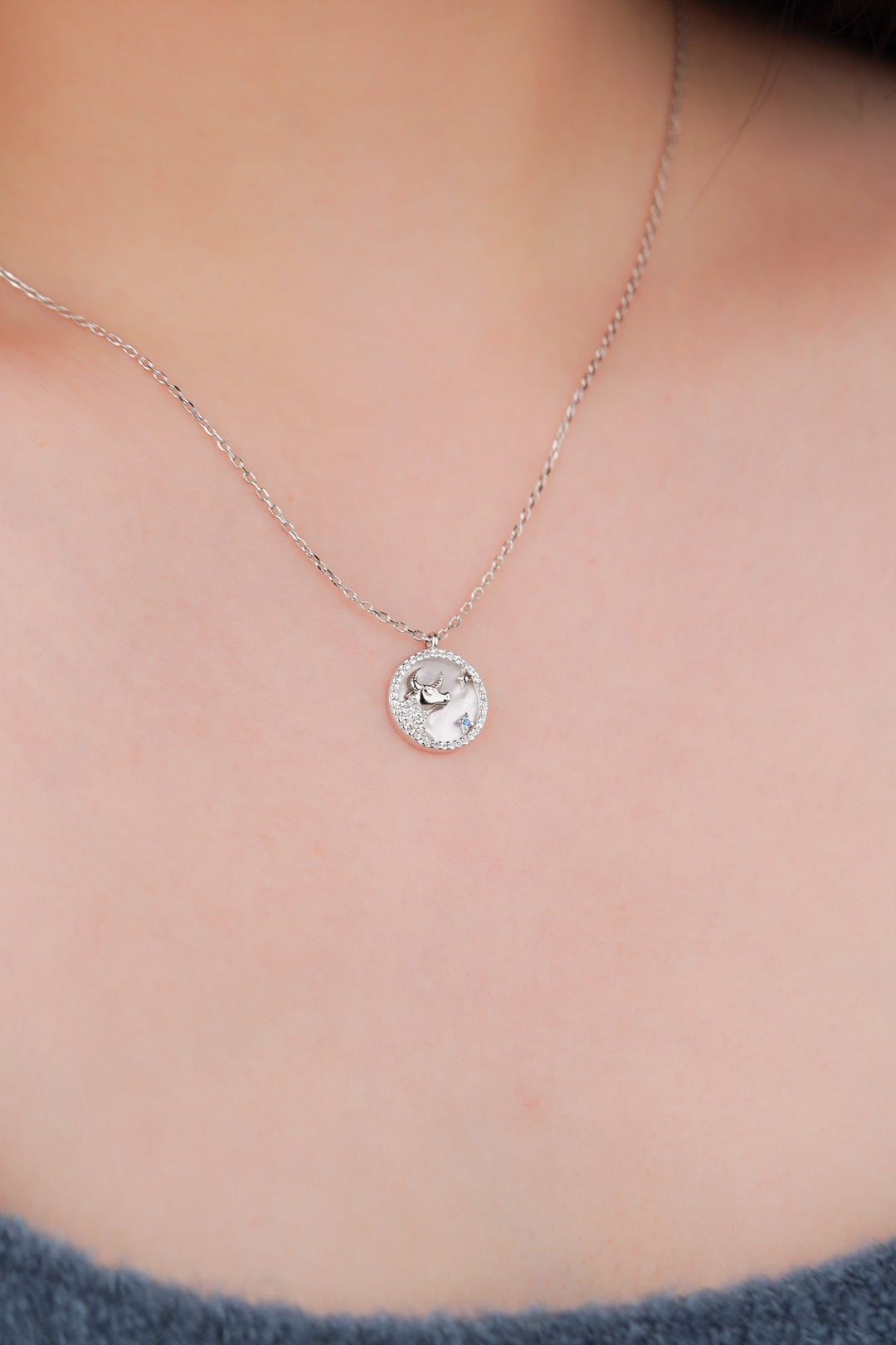 TAURUS Mother of Pearl Sterling Silver Necklace