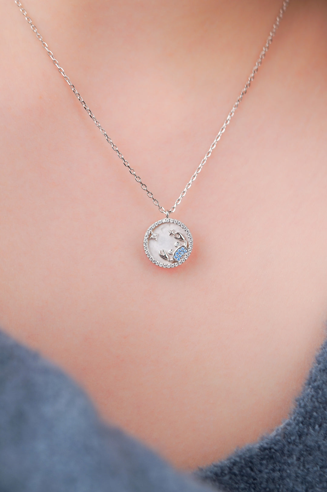 CANCER Mother of Pearl Sterling Silver Necklace